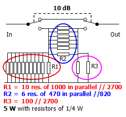 Attenuator for 10 dB - 5 W