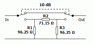 10 dB attenuator with 3 resistors